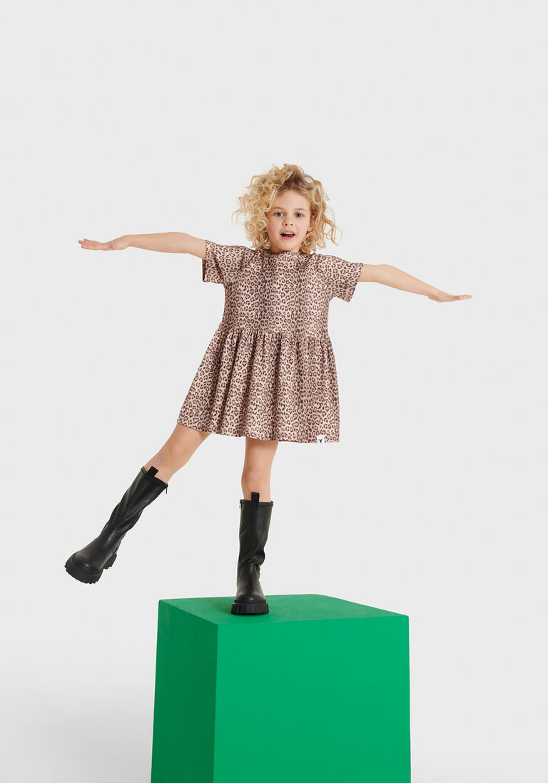 ALIX MINI bruine alix mini mini jurk kids knitted animal rib dress