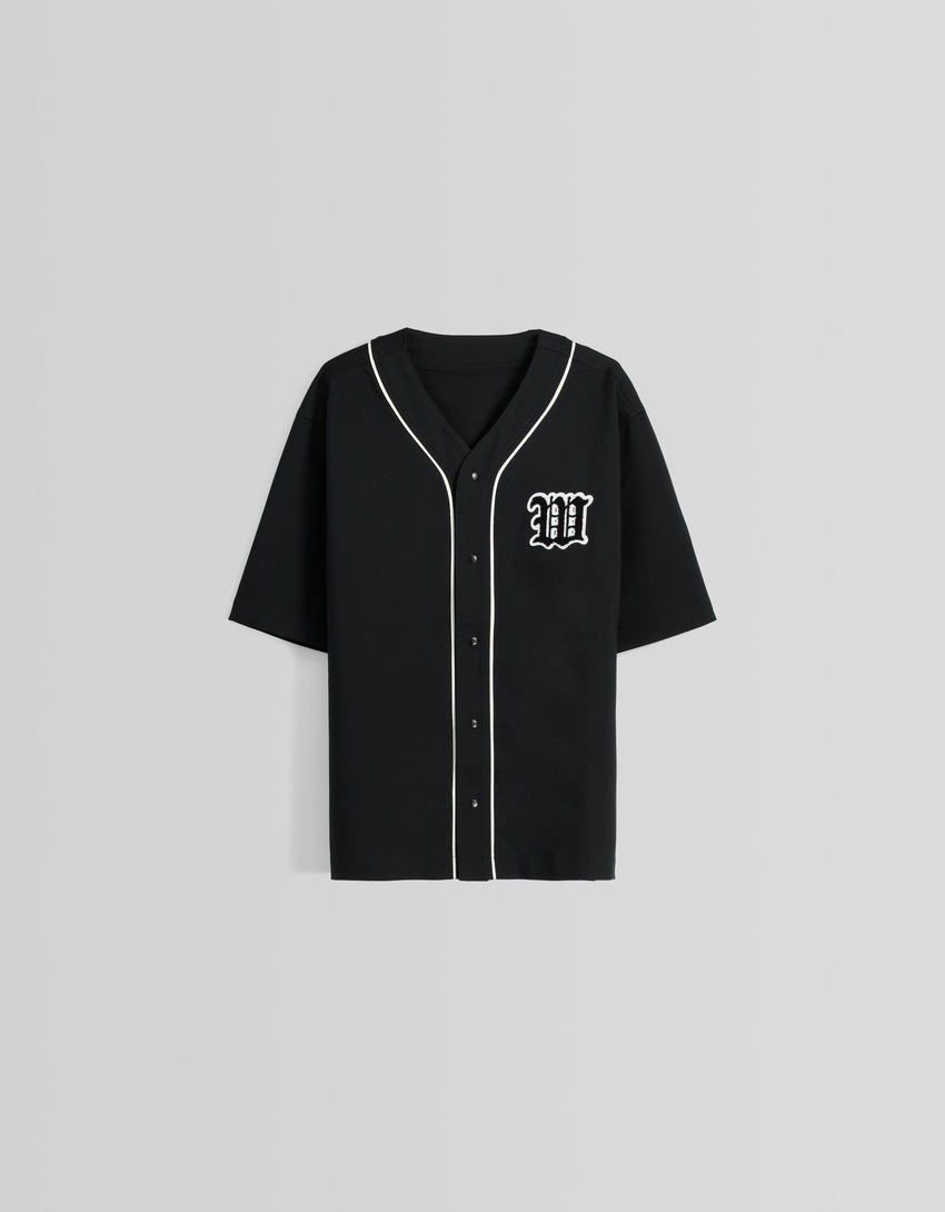 Camisa de beisebol bordada de manga curta