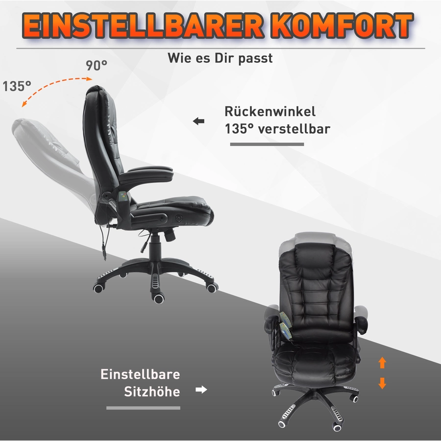 HOMCOM Bürosessel  Chefsessel mit Massagefunktion schwarz