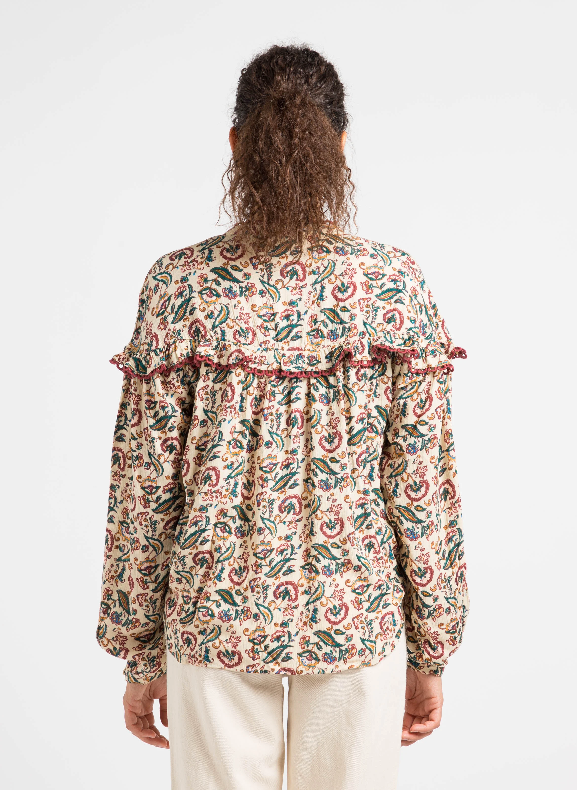 CAMILIANA - Blouse col rond ample imprimée | Beige