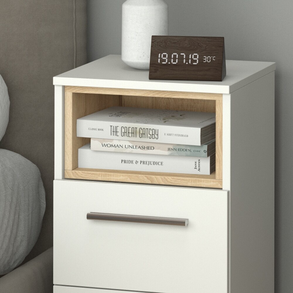 Vicco Nachtschrank Nachttisch Nachtkommode 2er Set Beatrice Weiß 2 Schubladen