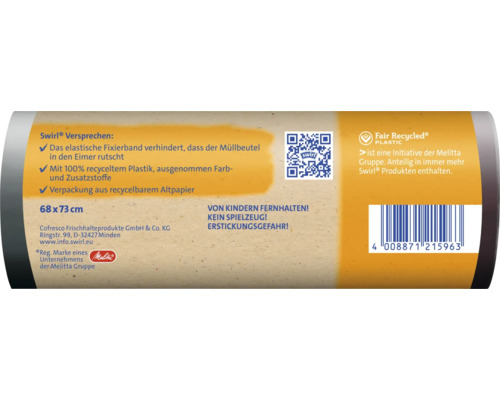 Swirl afvalzakken met bevestigingstape, 60 l, 10 stuks