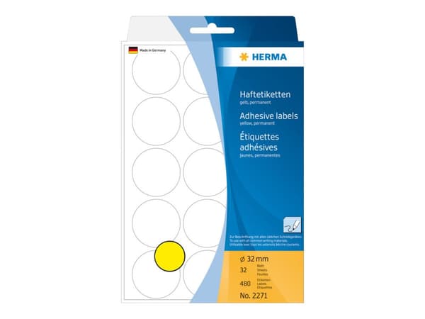 HERMA - Papir - permanent selvklebende - gul - 32 mm rund 480 etikett(er) (32 ark x 15) runde etiketter