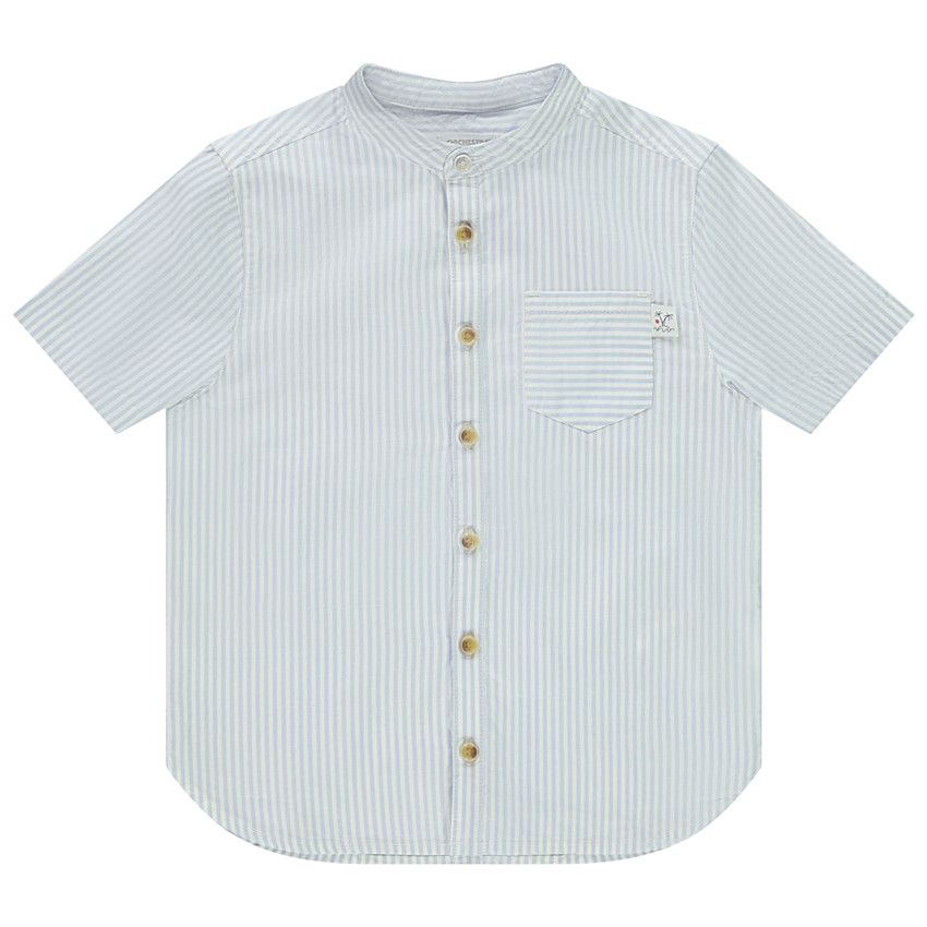 Chemise manches courtes rayée à col mao pour garçon - Ecru