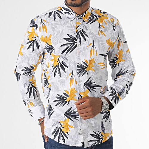 Chemise Manches Longues Blanc Jaune Floral
