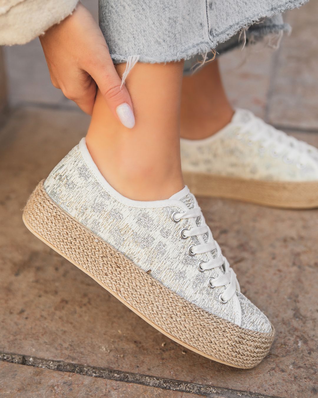 Basket femme argentée en toile espadrille - Beatrix