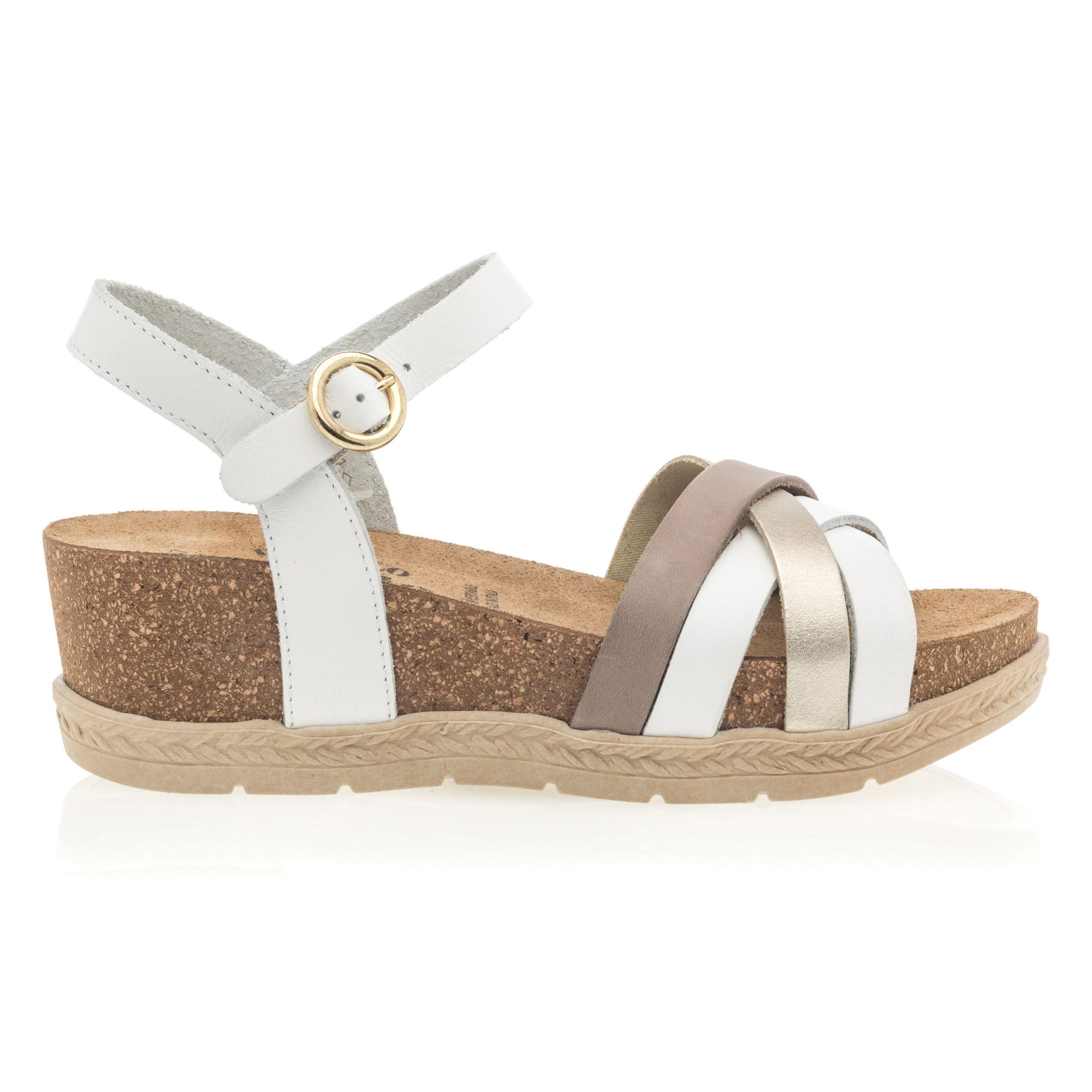 Sandales à talon compensé Femme en cuir blanc