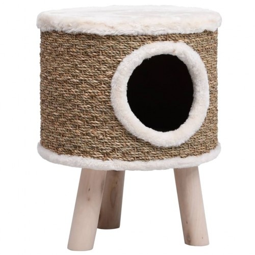Casinha elevada para gatos com arranhador, marrom