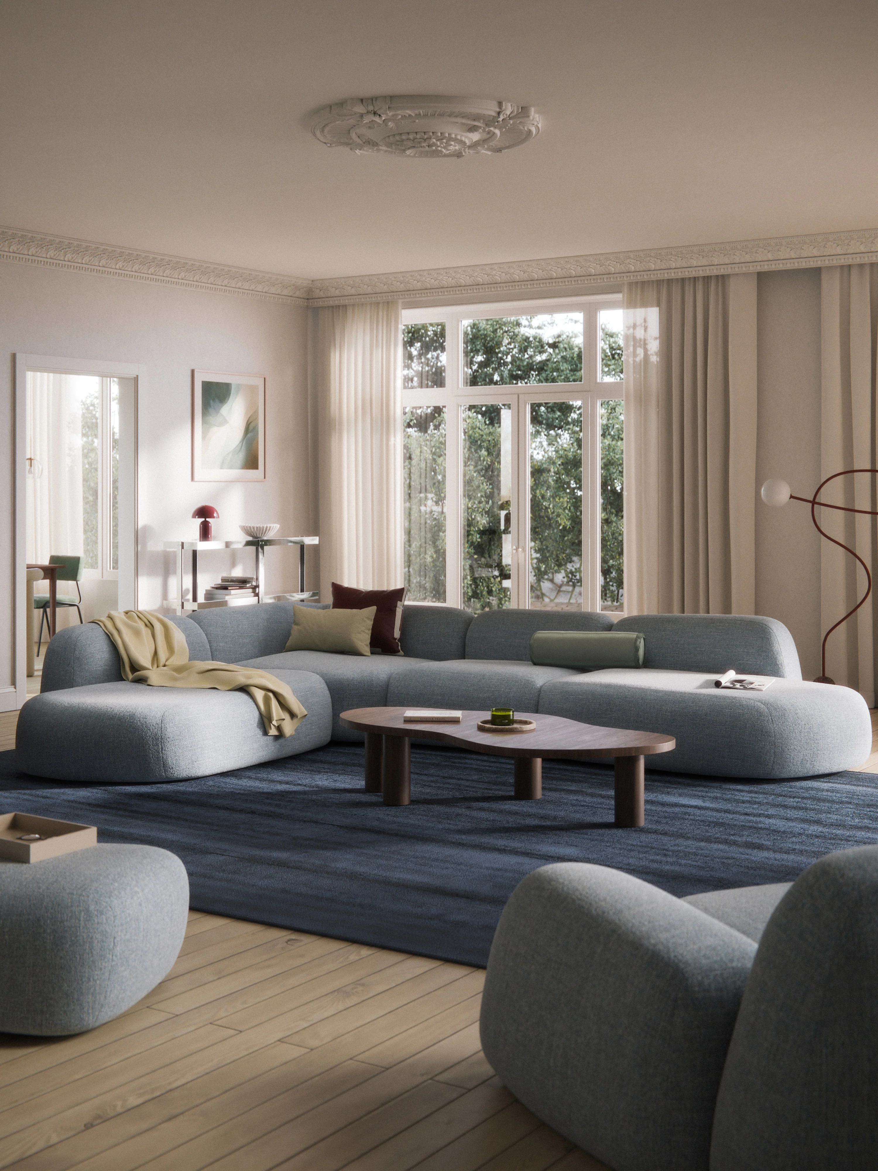 Modulaire bouclé XL hoekbank Wolke met chaise longue