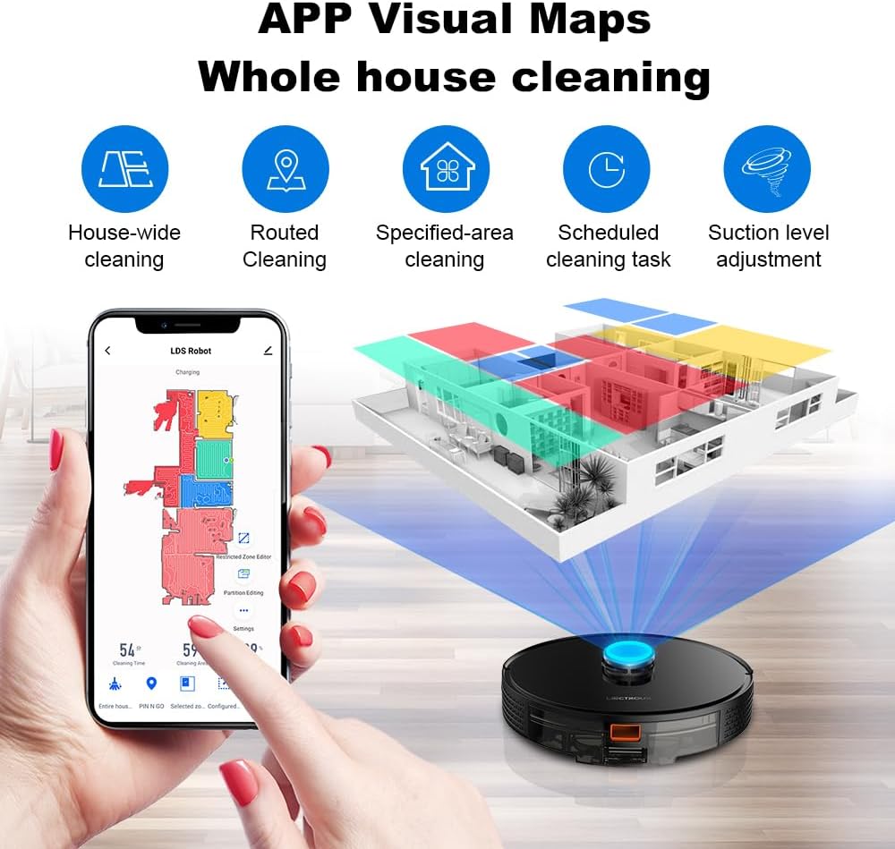 LIECTROUX X6 Roboter-Staubsauger, 6500Pa Staubsauger, LiDAR-Laser-Navigation, Trocken- und Nasskombo, APP-Steuerung, intelligente Objektvermeidung, Turbo Boosting Teppichreinigung