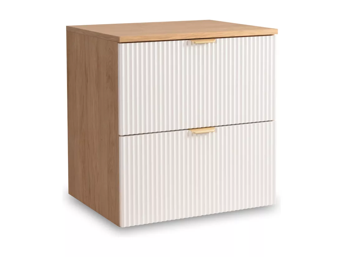 Meuble lavabo WENA, façades cannelées, Willy, 60x60x47 cm, Blanc/Noyer