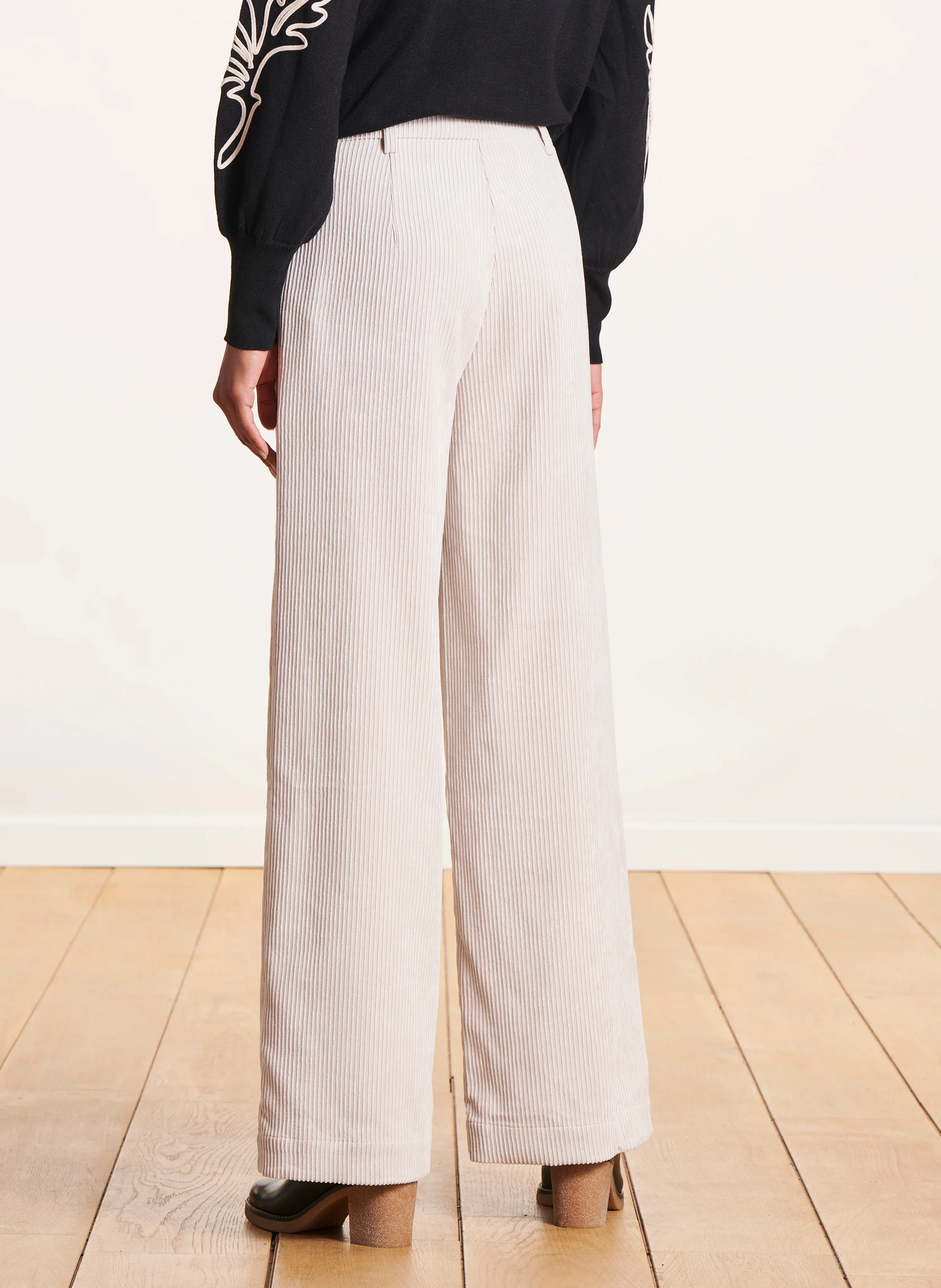 Pantalon large côtelé | Beige
