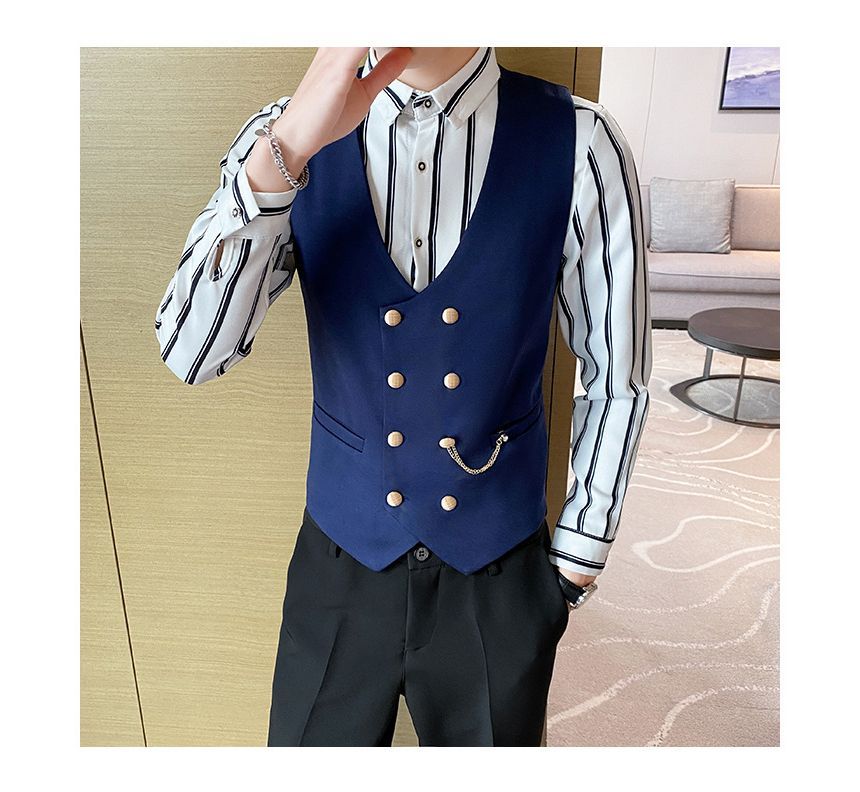 FORSETI - V-hals effen dubbelrijs vest