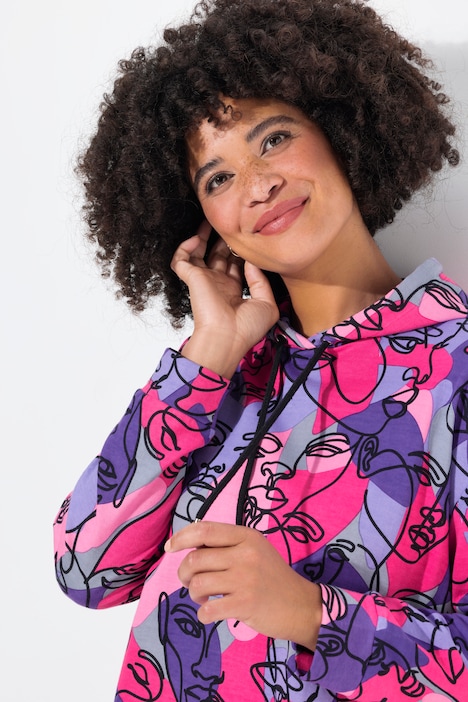 Hoodie, Gesichter-Print, Kapuze
