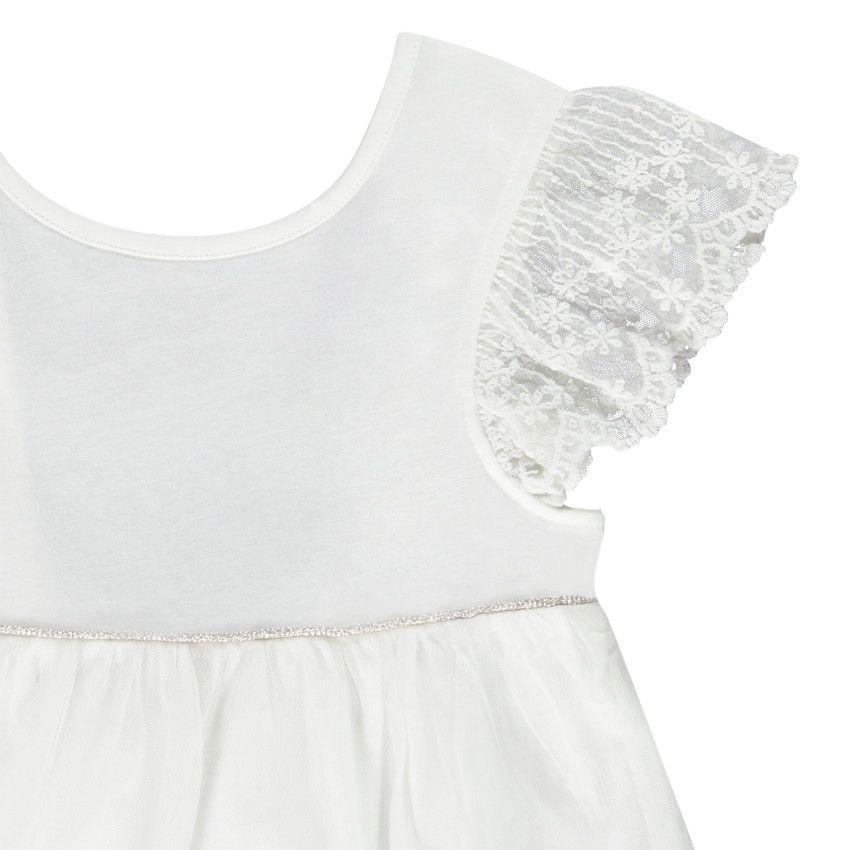 Ensemble 2 pièces tunique brodée + cycliste imprimé pour fille - Ecru