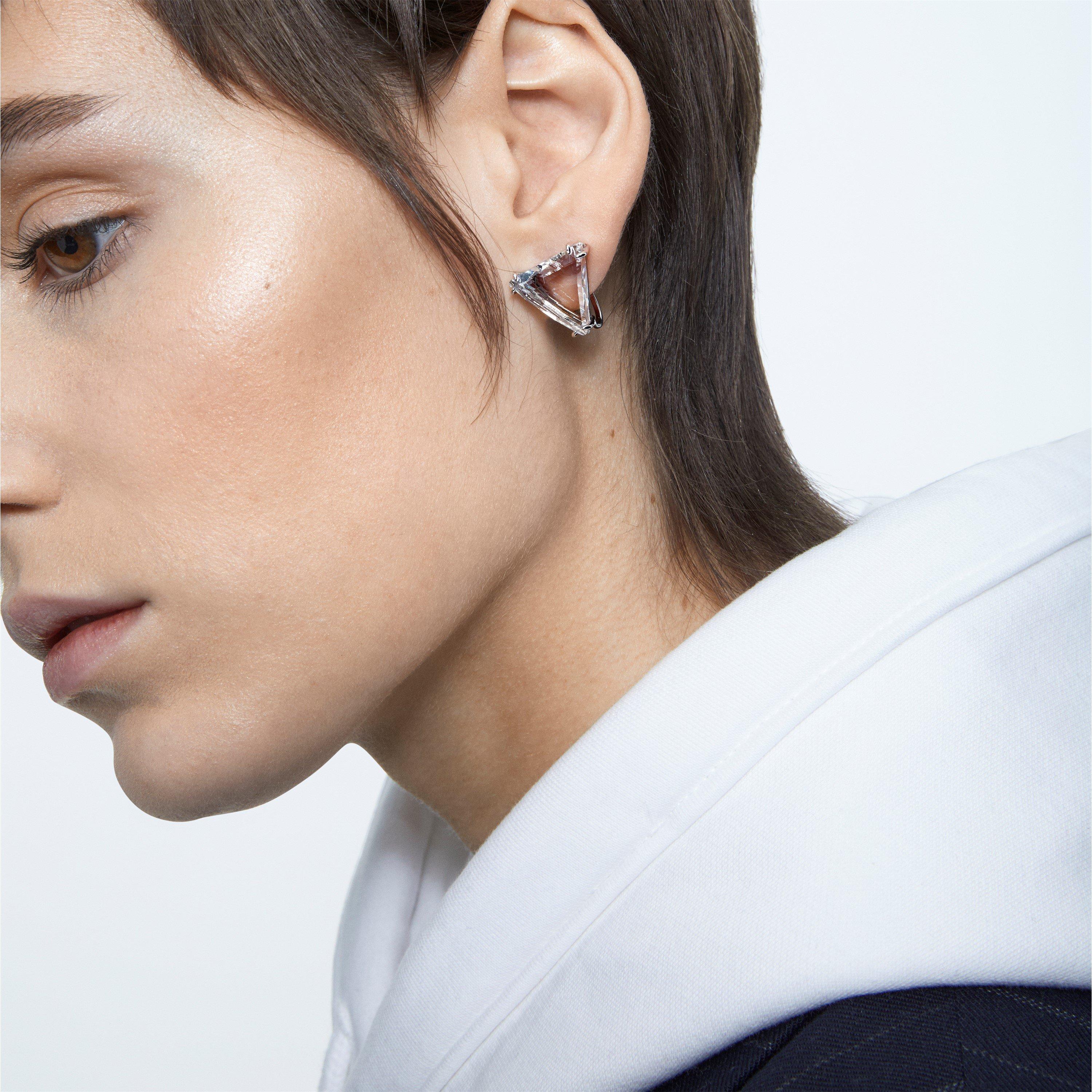 Swarovski Mesmera clip earring, Single, Triangle cut, White, Rhodium plated