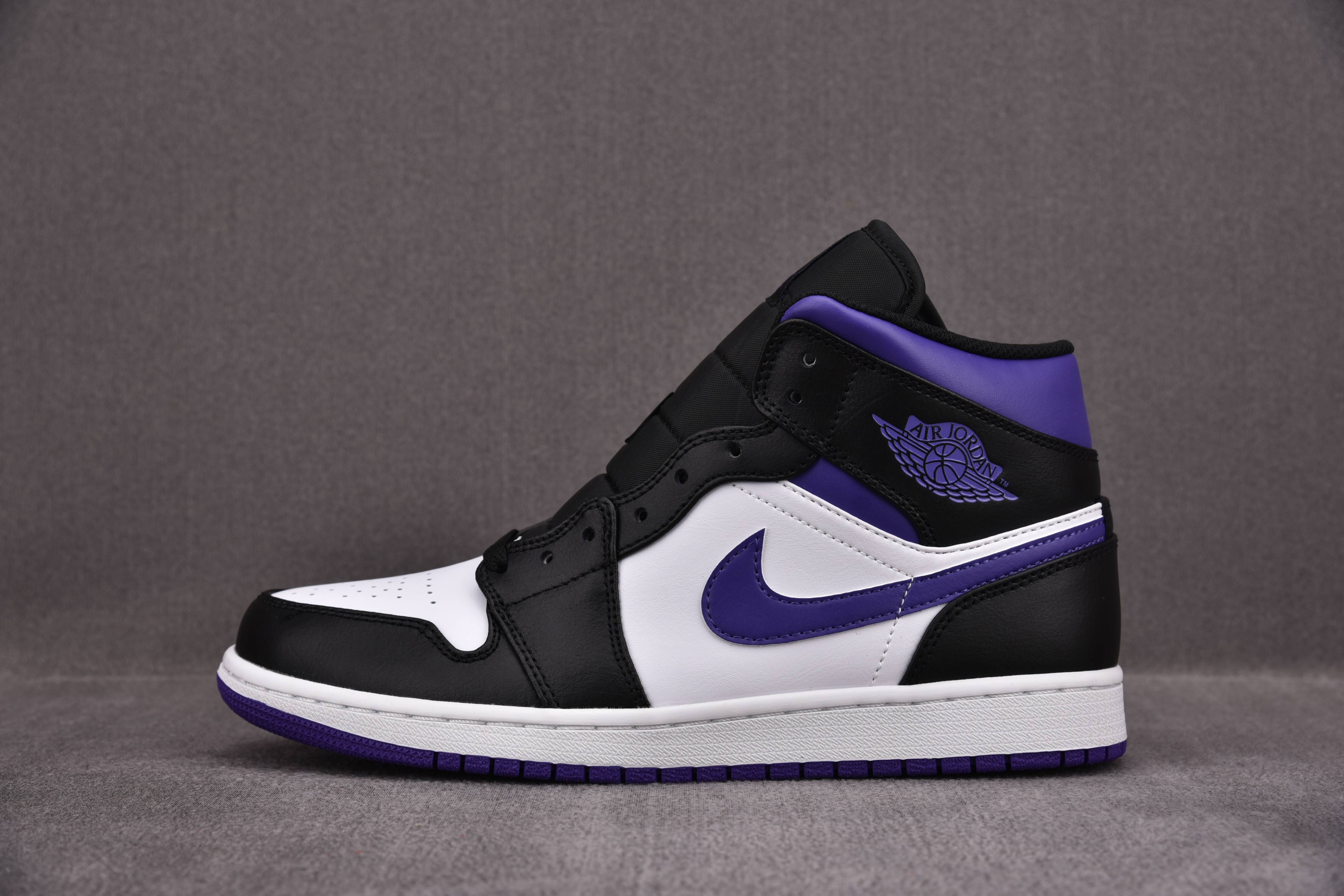 Jordan 1 Mid White Black Purple