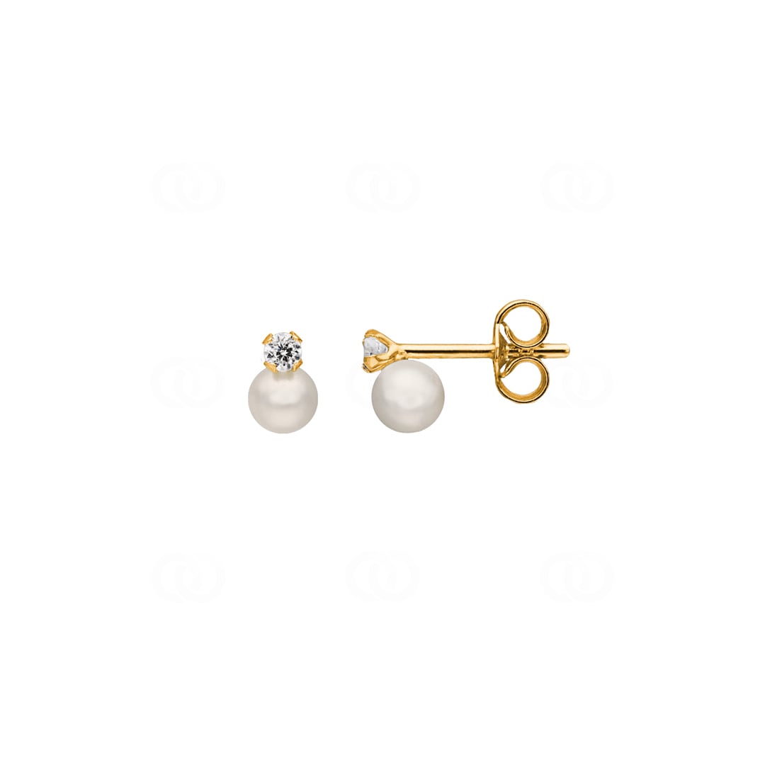 Ohrstecker 750/18 K Gelbgold mit Süsswasserzuchtperle 4mm und Zirkonia