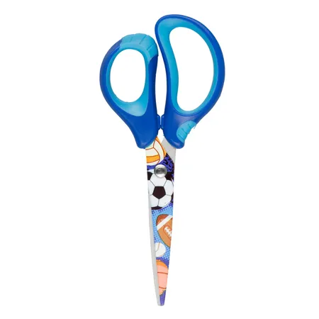 Idena Kinderschere mit ergonomischem Softgriff Bälle, 15 cm, blau