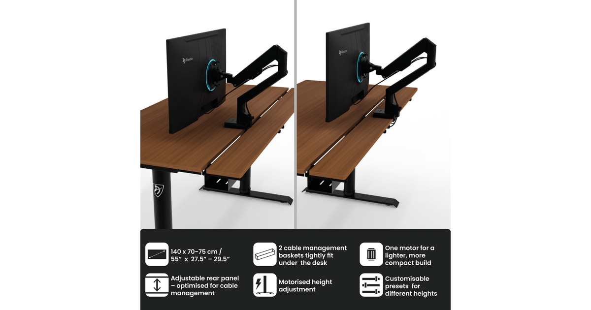 ArozziArena Nordico Sit/Stand Desk - Dark Walnut gaming desk  (Zwart)