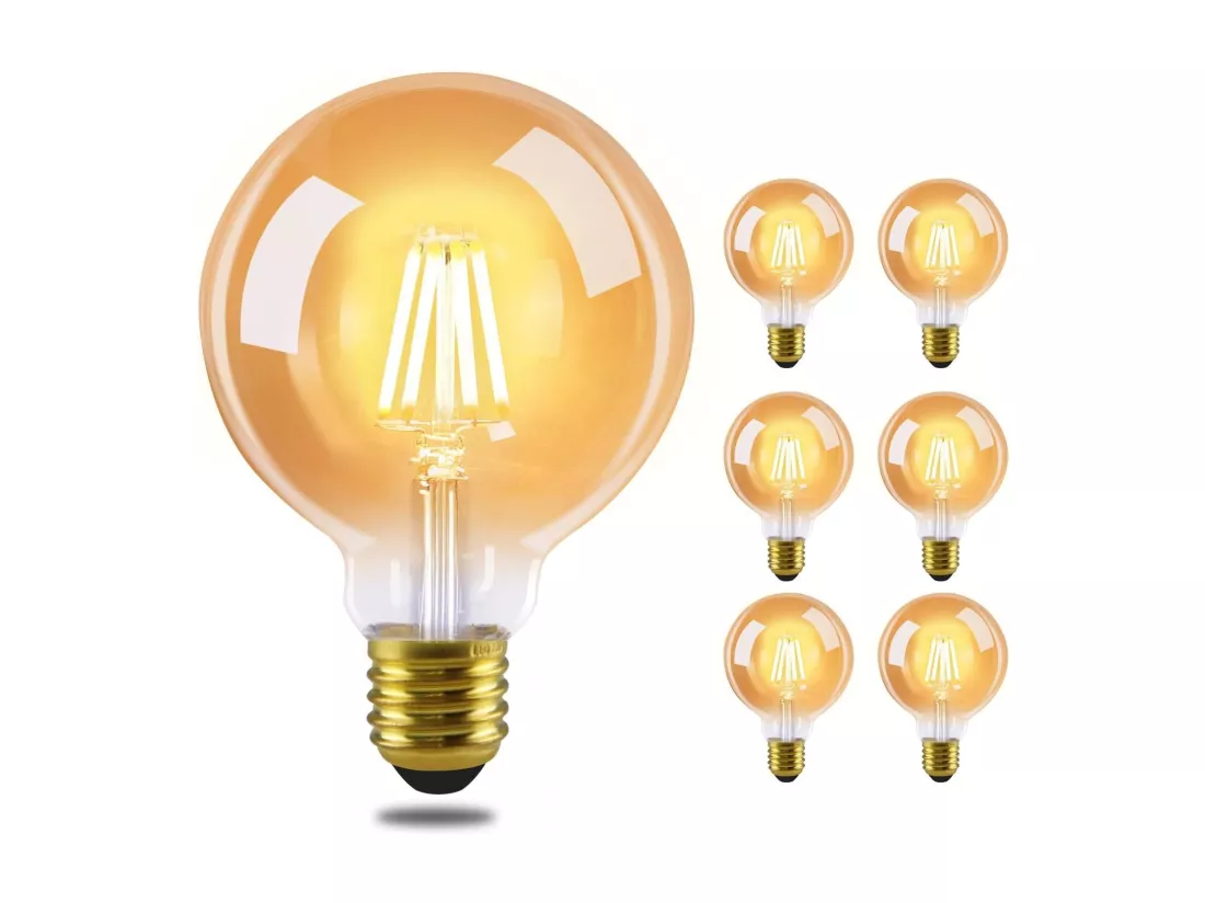 NETTLIFE Pack de 6 ampoules LED E27 lampe vintage - ampoules à filament blanc chaud G95 2700K 4W Edison idéales pour maison hôtel café bar
