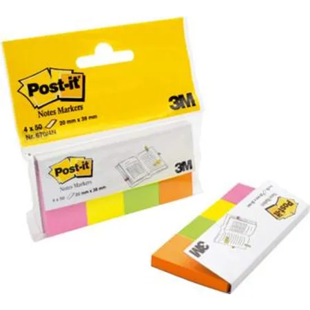 Post-it® Haftstreifen Page Marker, 20 x 38 mm, Neonfarben, 50 Blatt, 4 Block im Etui