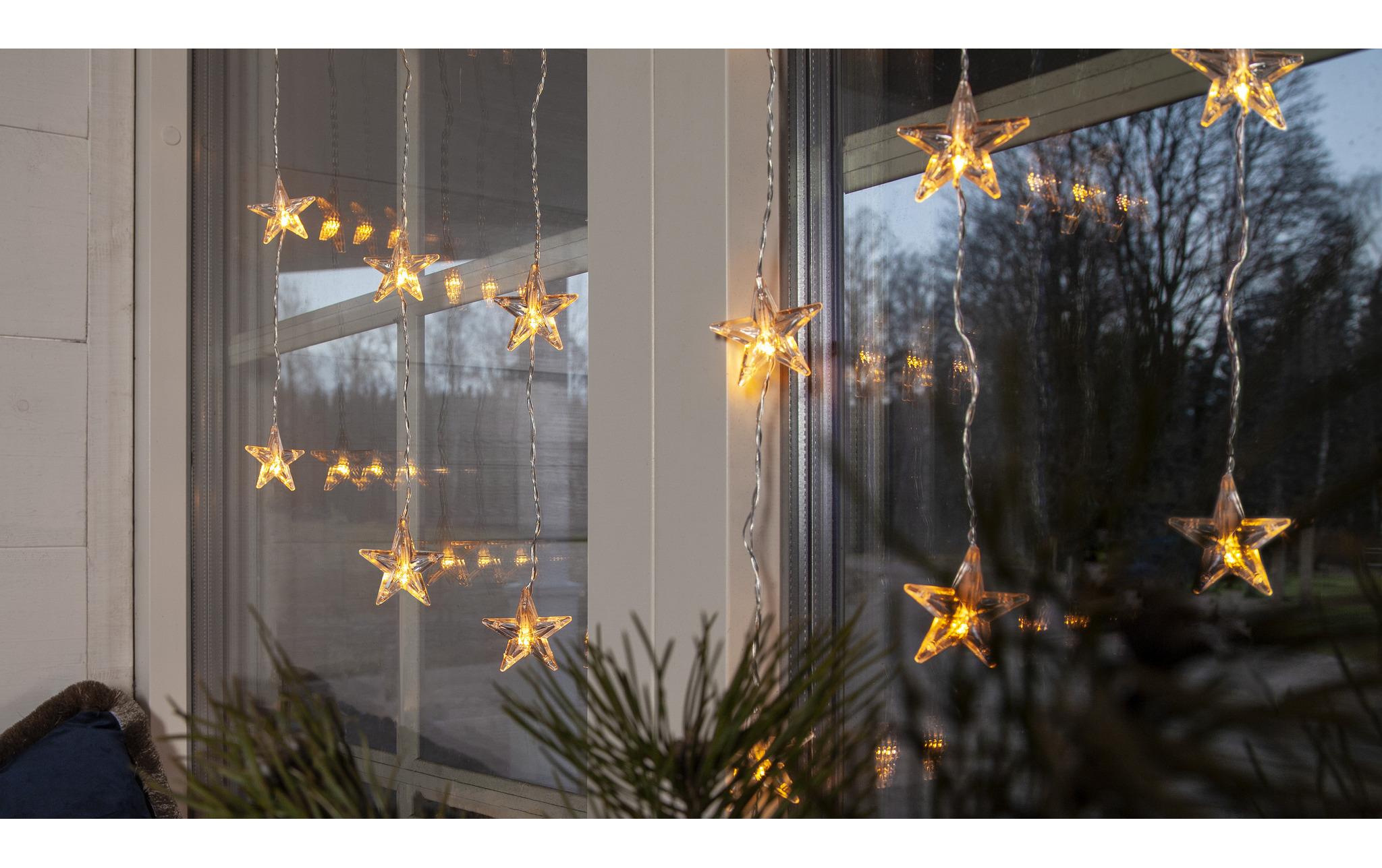 LED-Lichtervorhang Sterne, Warmweiss, 20 LEDTransparenter Sternenlichtervorhang mit warmweissem Glanz für den Innenbereich