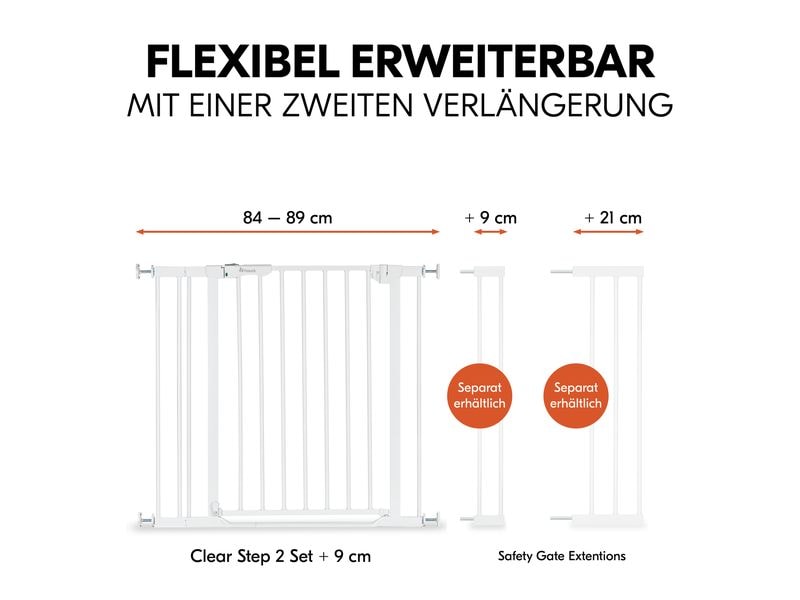 Hauck Türschutzgitter Clear Step 2  9 cm Weiss Barrierefreies, manuell schliessendes Tür- und Treppenschutzgitter-Set