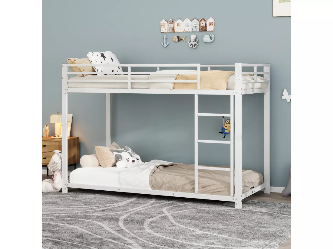 90*200 Lits d'enfant, Lits superposés, Lits en fer, Lits superposés en fer de forme classique, Blanc