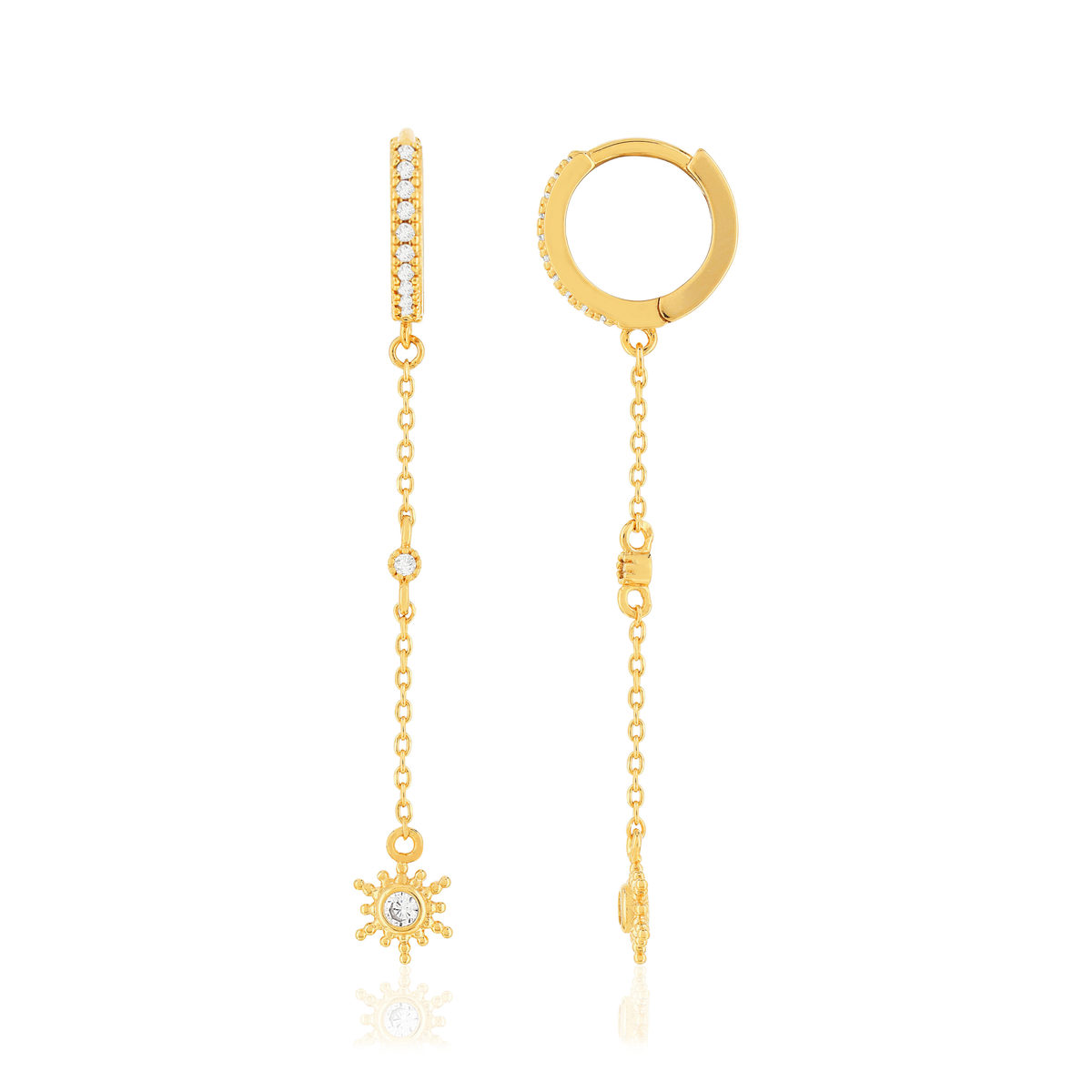 Boucles d'oreilles plaqué or zirconias motif soleil