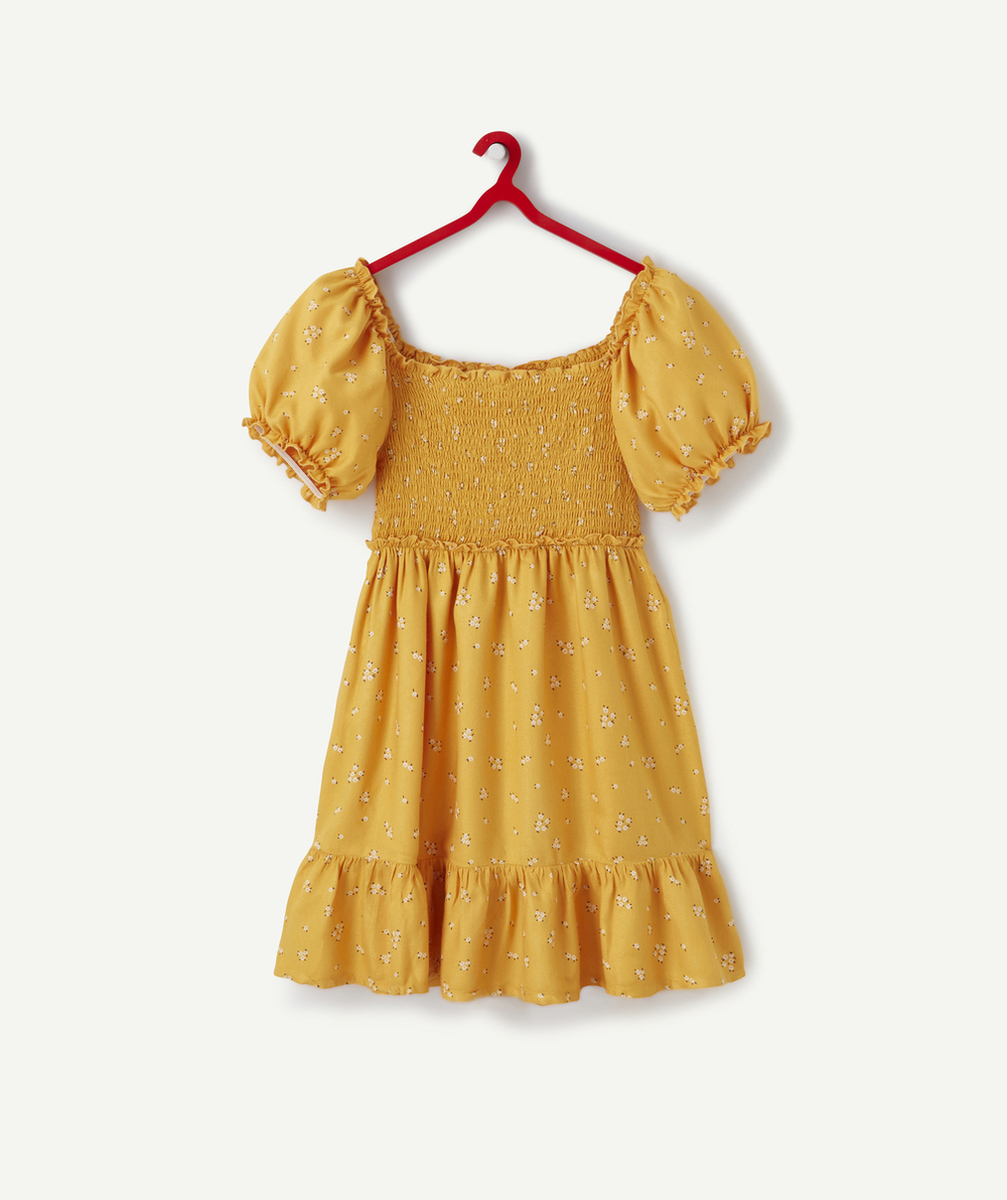 ROBE JAUNE FILLE EN VISCOSE RESPONSABLE IMPRIMÉ FLEURI