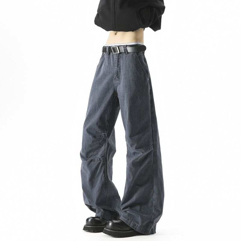 Derbundy - Mid Rise Washed Wide Leg Pants
