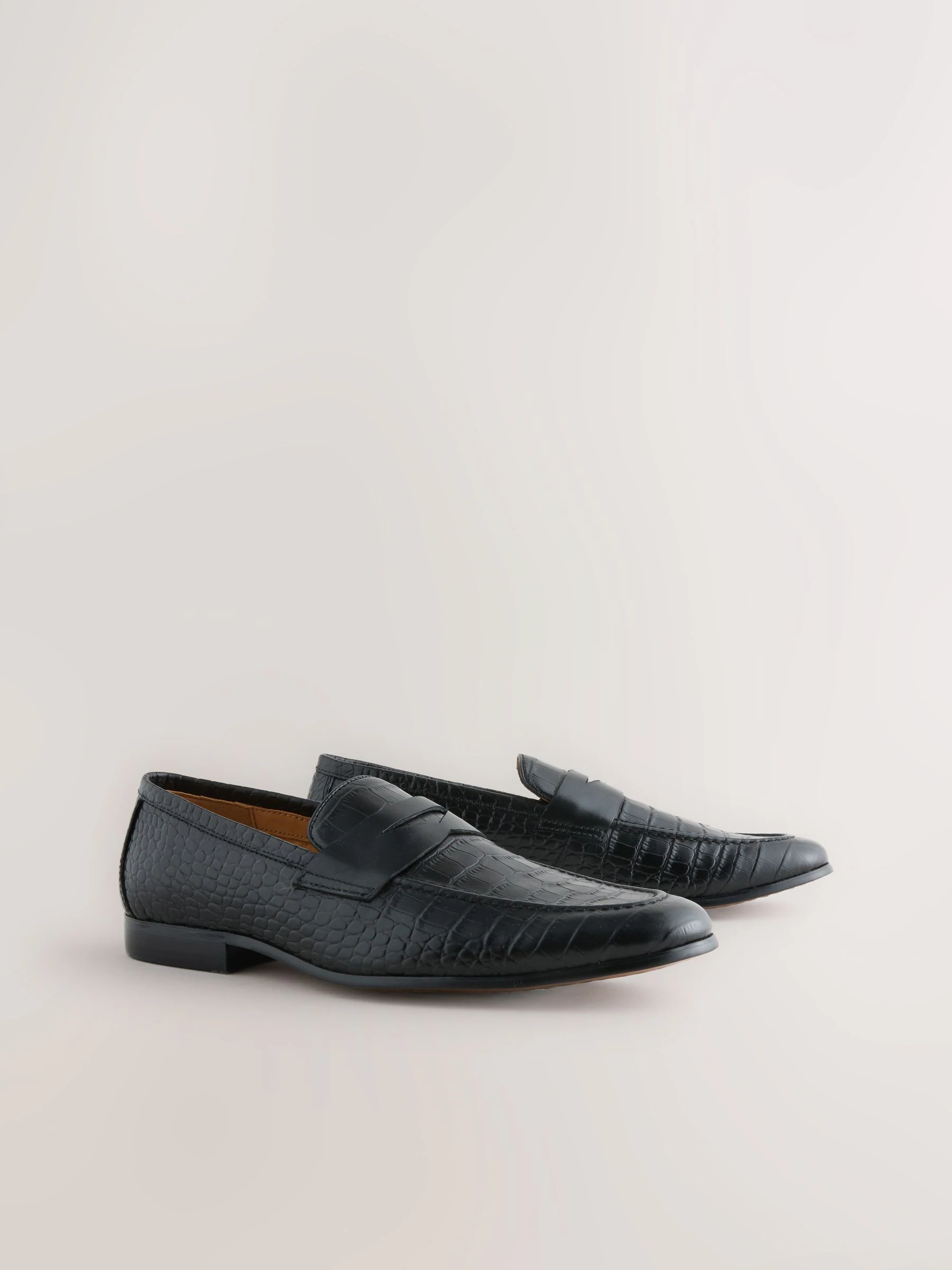 Zwart - Embossed Leather Loafers