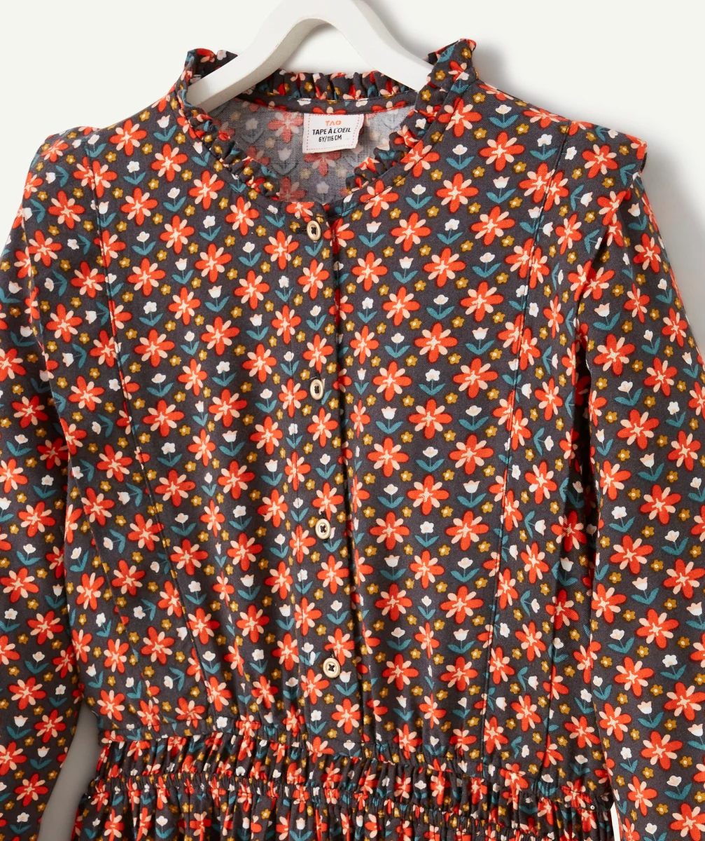 ROBE LONGUE FILLE EN VISCOSE RESPONSABLE IMPRIMÉ FLEURI