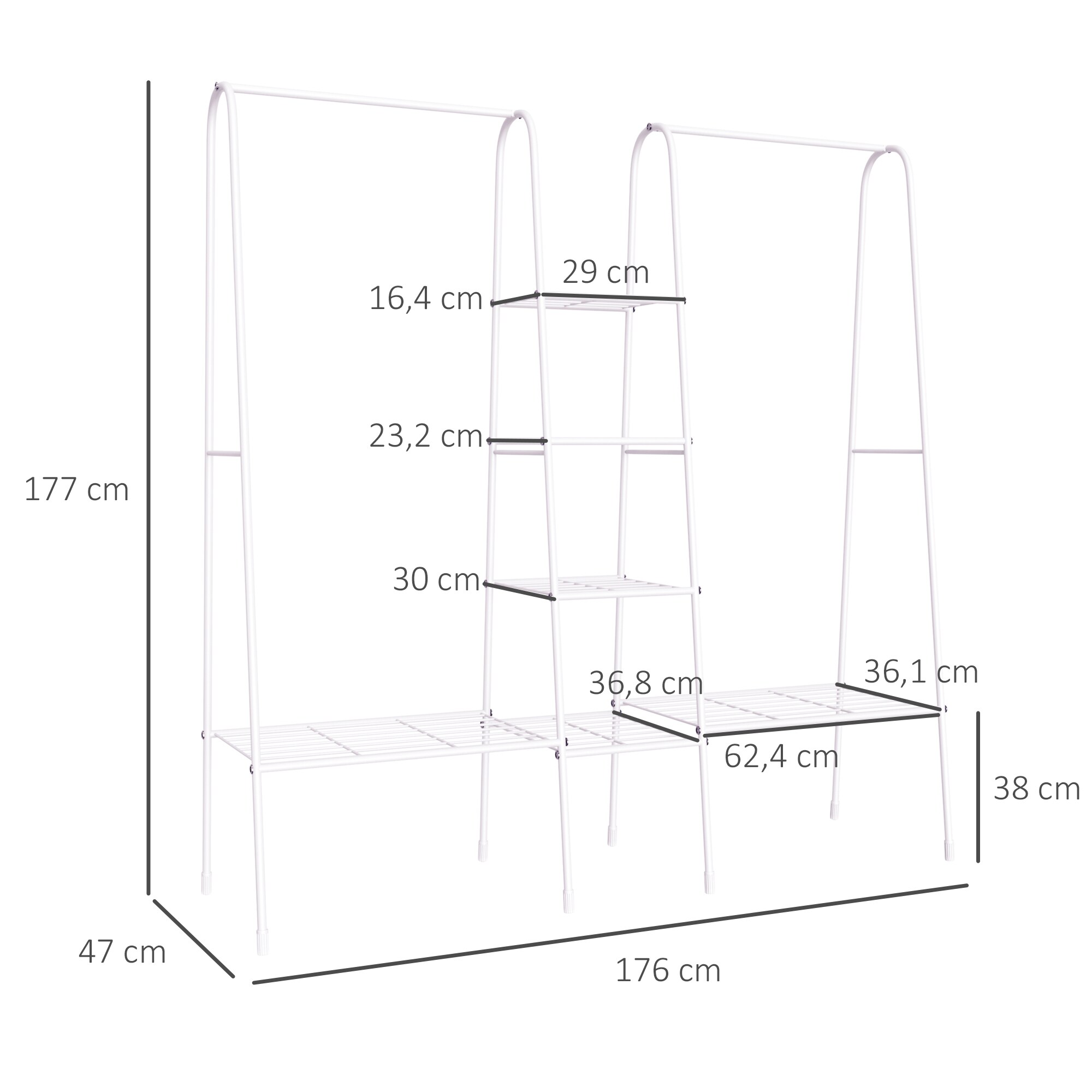 HOMCOM Kleiderständer mit 6 Regale weiß 176 x 47 x 177 cm (BxTxH)