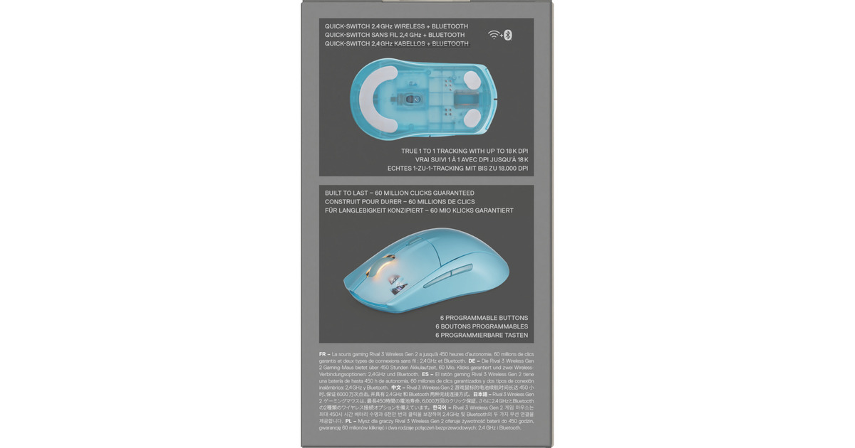 SteelSeriesRival 3 Wireless Gen 2 gaming muis  (Turquoise, 18.000 dpi, RGB, 2.4GHz / Bluetooth 5.0)