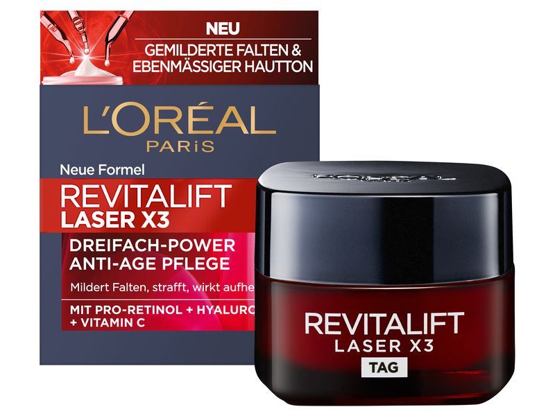 L'Oréal Paris Tagescrème RevitaLift Laser X3 Anti-Age 50 ml Tagespflege mit Pro-Retinol, Hyaluronsäure und Vitamin C