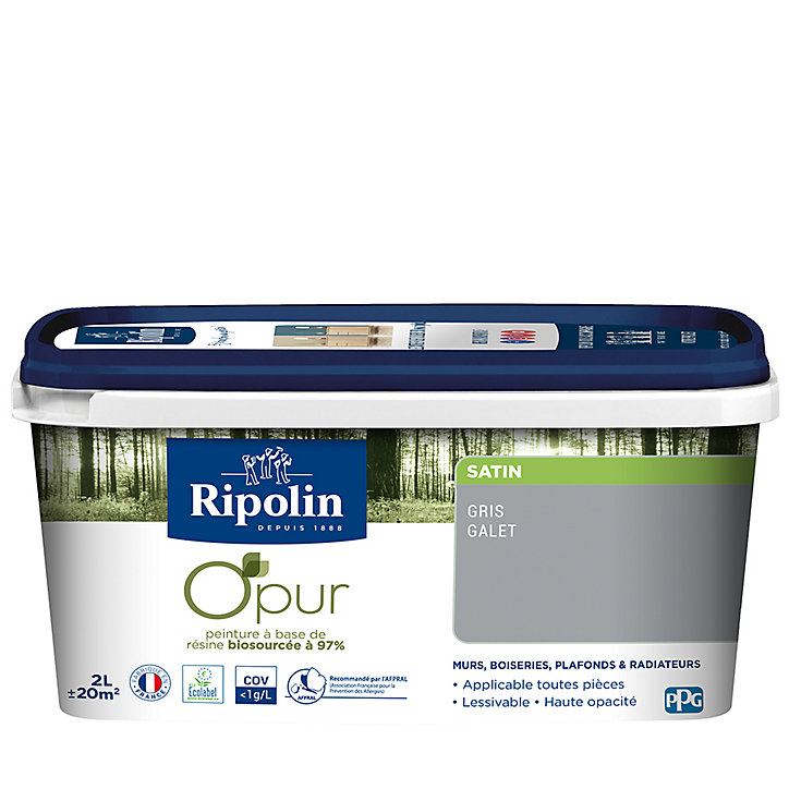 Peinture intérieure Ripolin O'Pur gris galet satin 2L