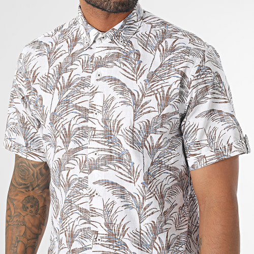 Chemise Manches Courtes Blanc Marron Floral