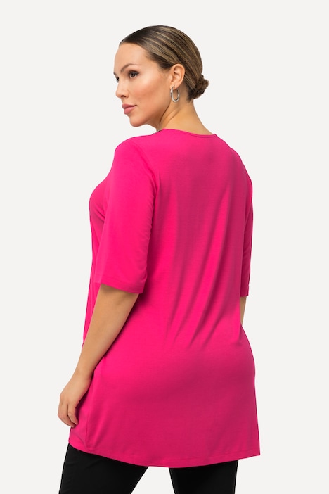 Shirt-Tunika, Perlen, A-Linie, Tunika-Ausschnitt, Halbarm
