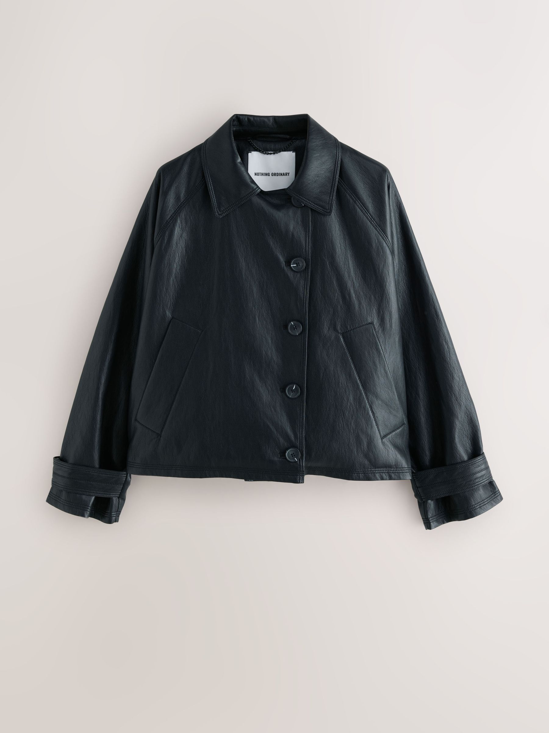 Zwart - Nothing Ordinary Faux Leather Short Trench Jacket