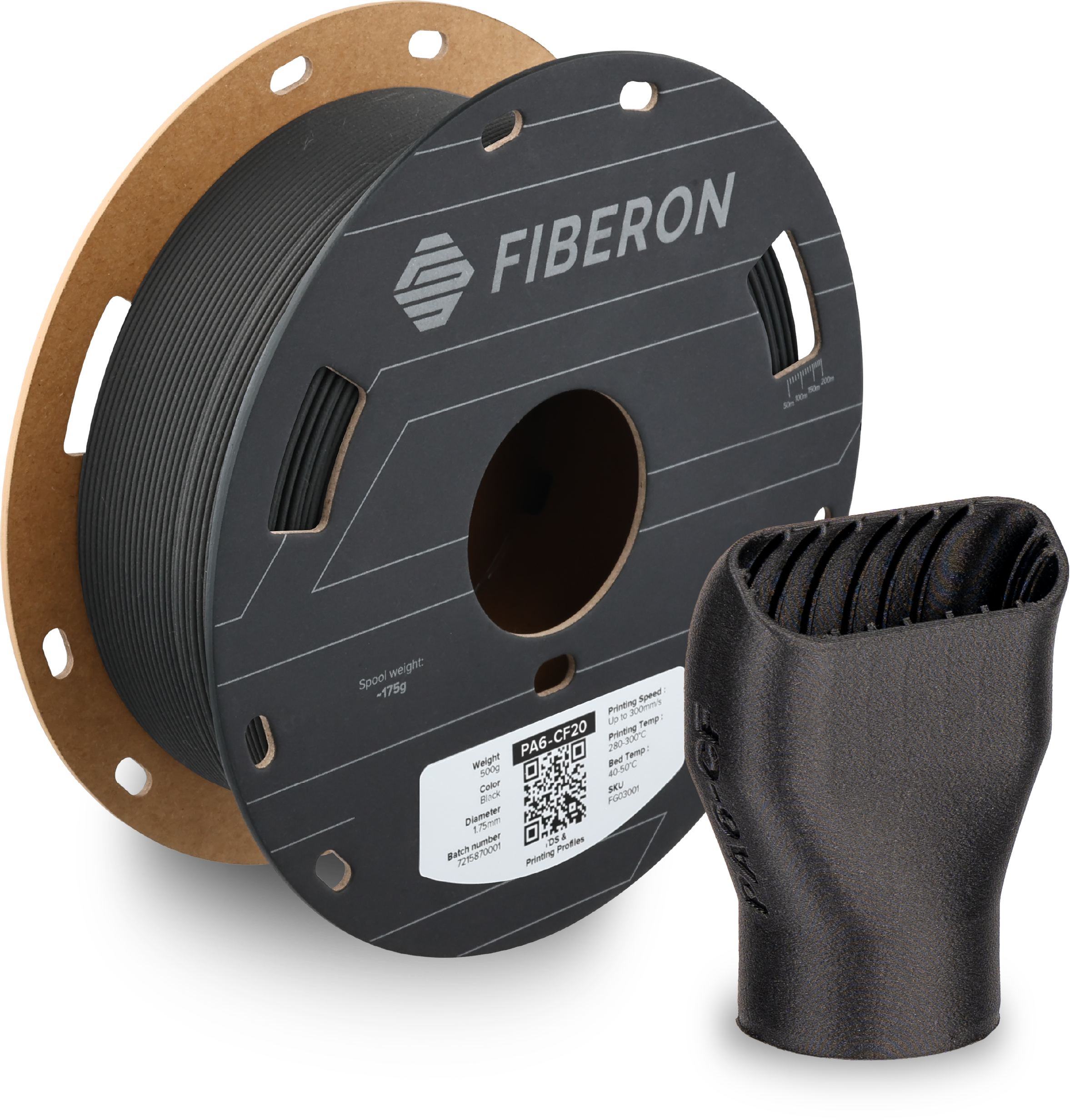 Polymaker  Fiberon™ PA6-CF20 Black, 1,75 mm / 500 g    Kohlenstofffaser verstärktes PA6 Filament in Schwarz
