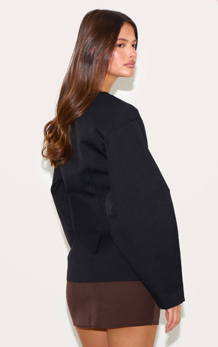 Noir Blazer Taille Cintrée À Manches Cocon