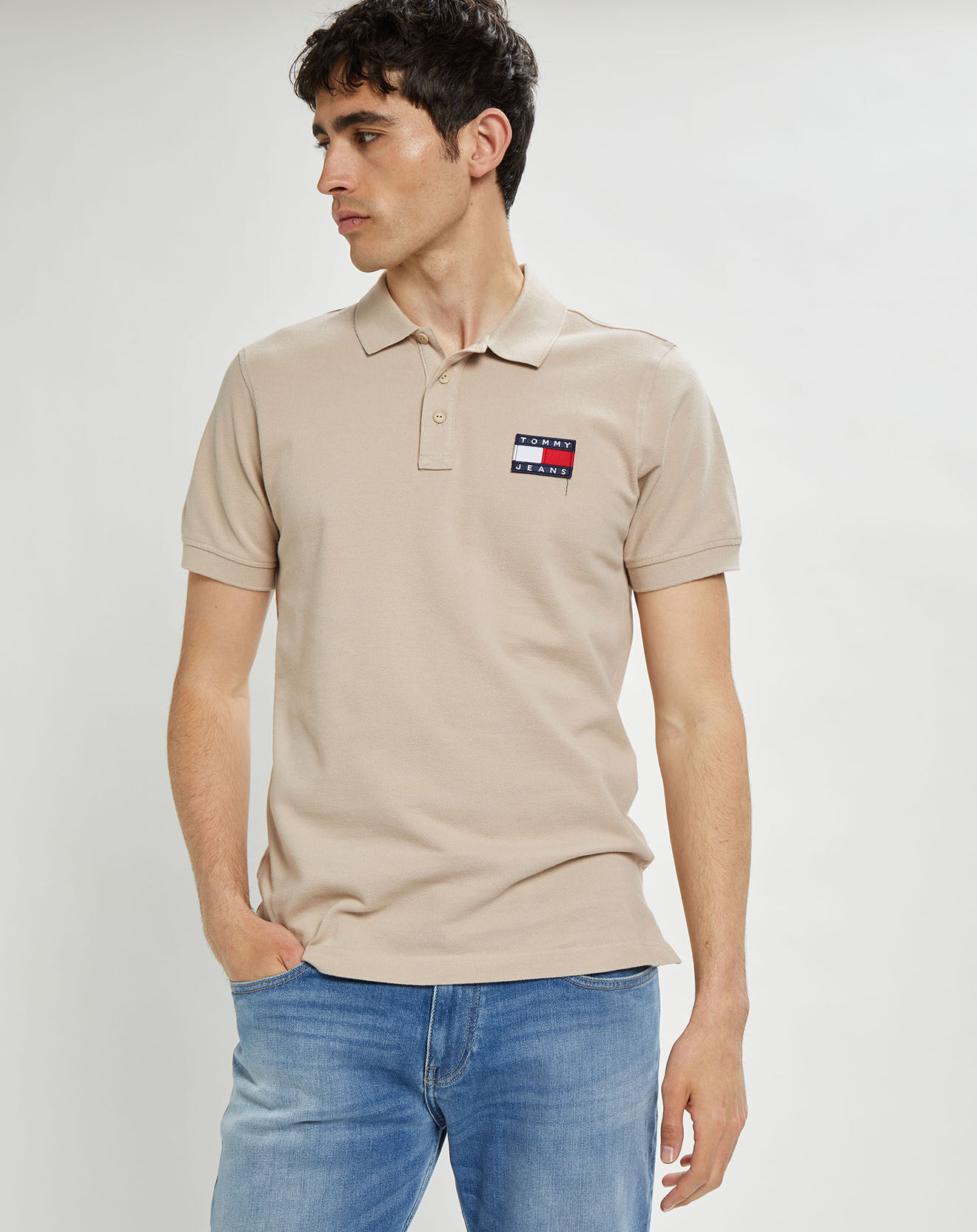 Tommy Jeans Polo 100% Coton Bio regular fit badge beige