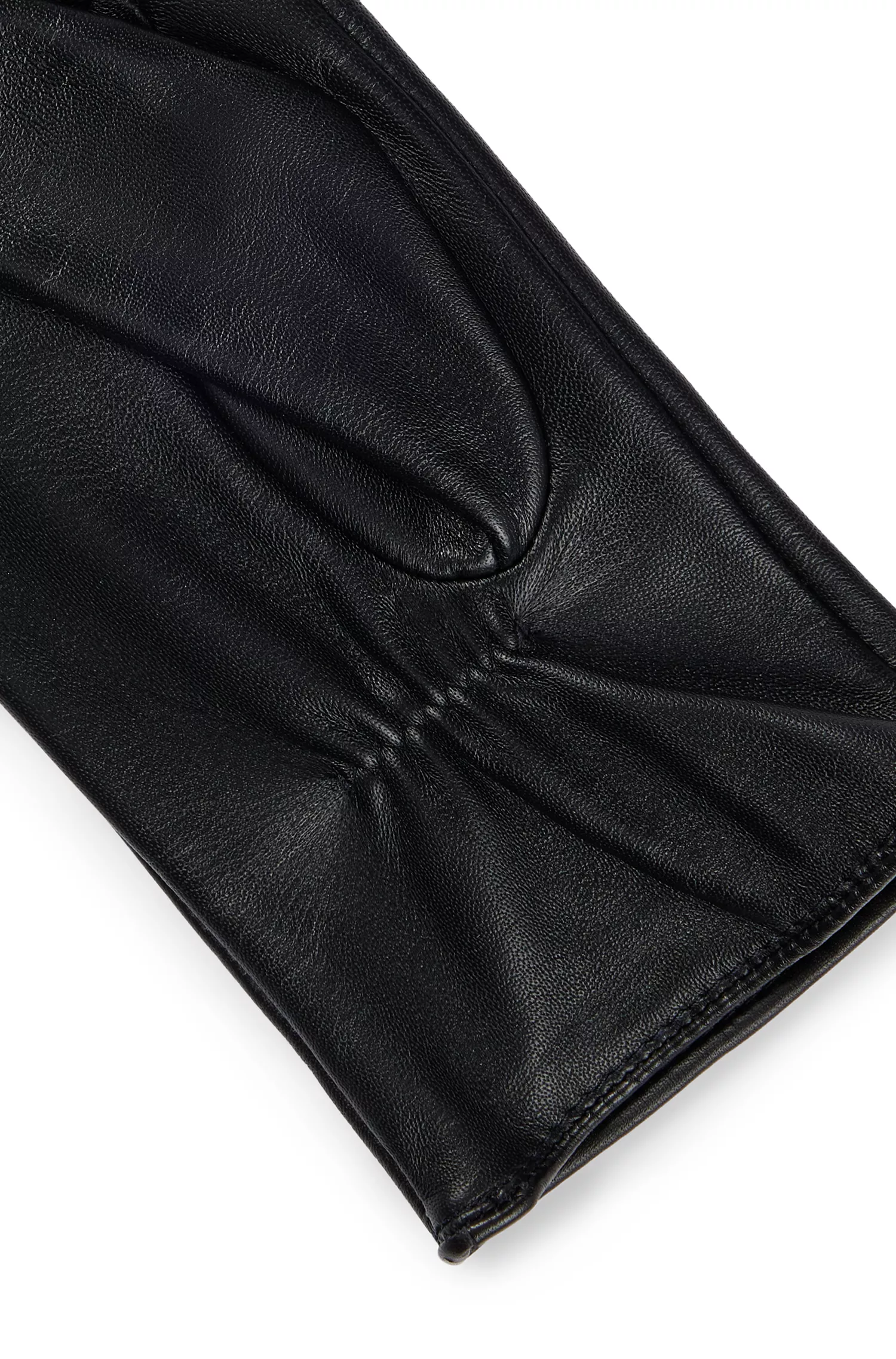 Luvas BOSS de couro preto com rebite com o logotipo.