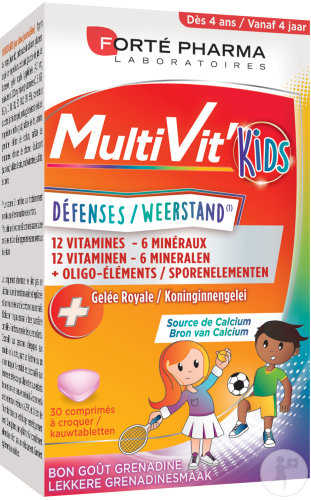 Forté Pharma MultiVit' 4G Kids Défenses Goût Grenadine 30 Comprimés À Croquer