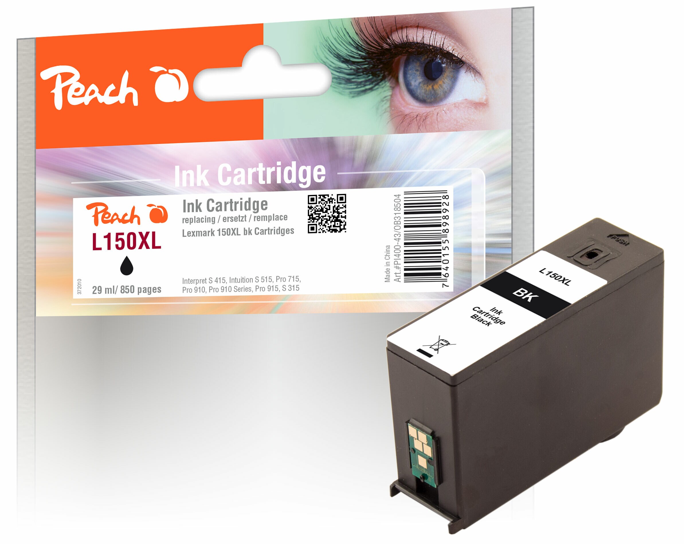 Peach L150 XLBK Druckerpatrone XL bk ersetzt Lexmark No. 150XLBK, 14N1614E, 14N1636 für z.B. Lexmark Interpret S 415, Lexmark Intuition S 515