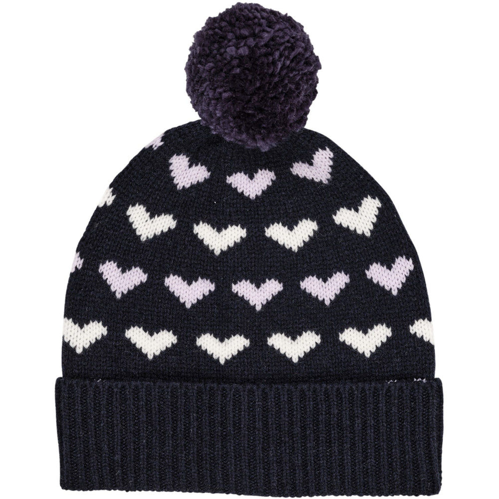 Køb COPENHAGEN COLORS Navy/Lavender Combi Cashmere Beanie W. Hearts & Pompom