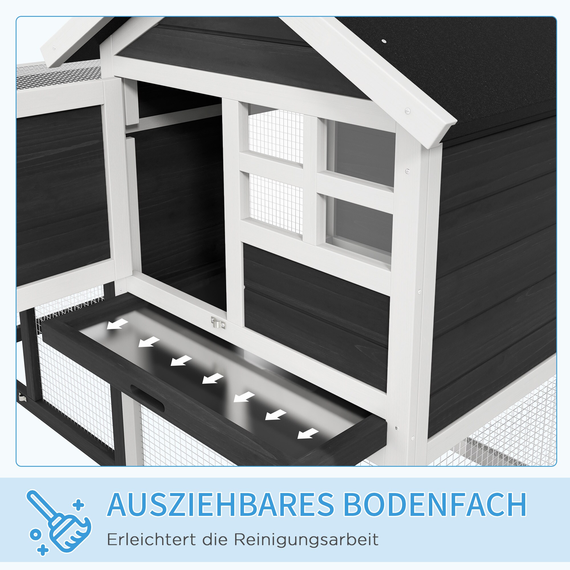 PawHut Kleintierkäfig mit Asphaltdach weiß, grau 122L x 62,6B x 92H cm