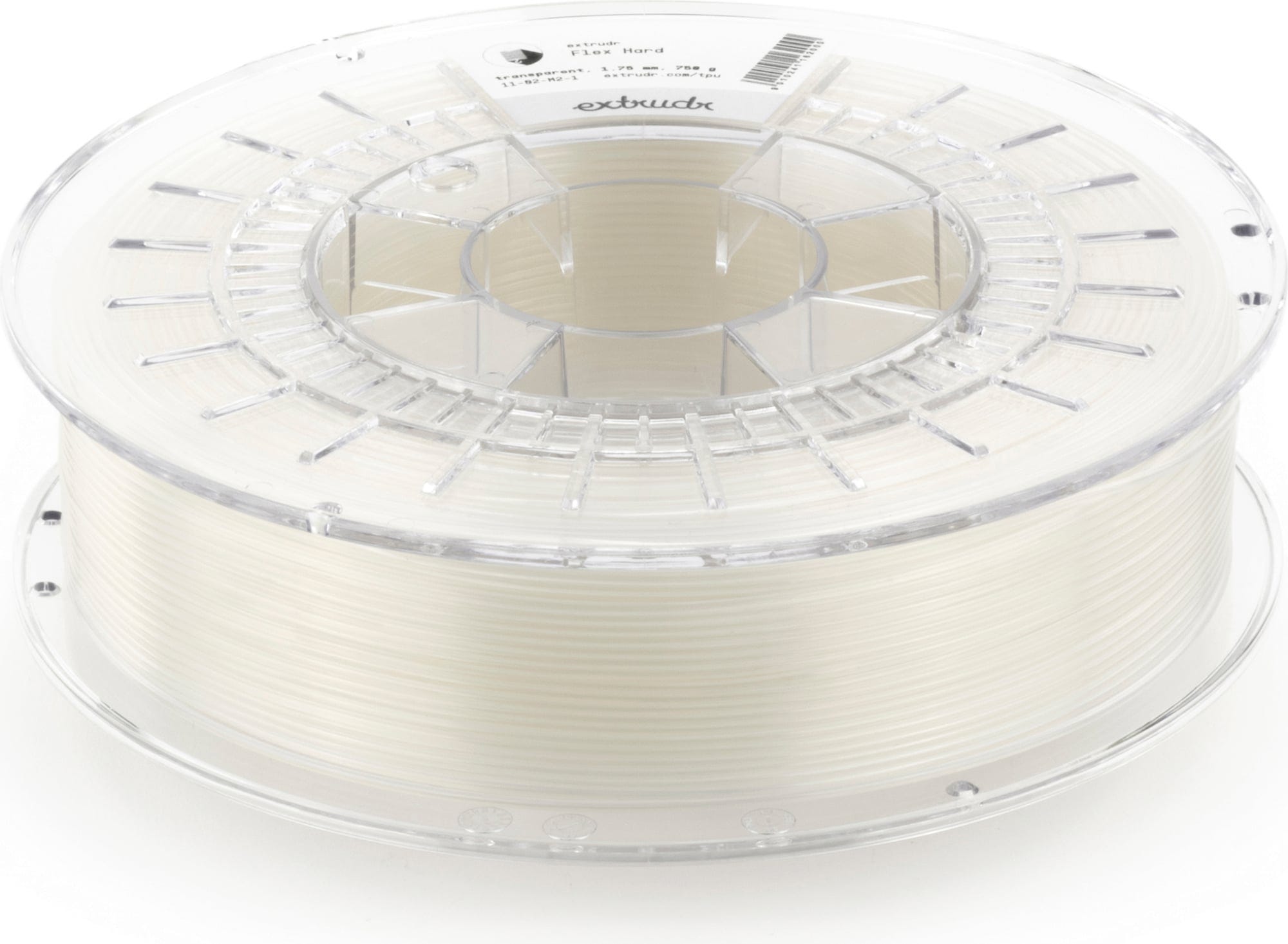 Extrudr  TPU hard Transparent, 1,75 mm / 750 g    Hartes Flex Line Filament für industrielle Anwendungen in Transparent